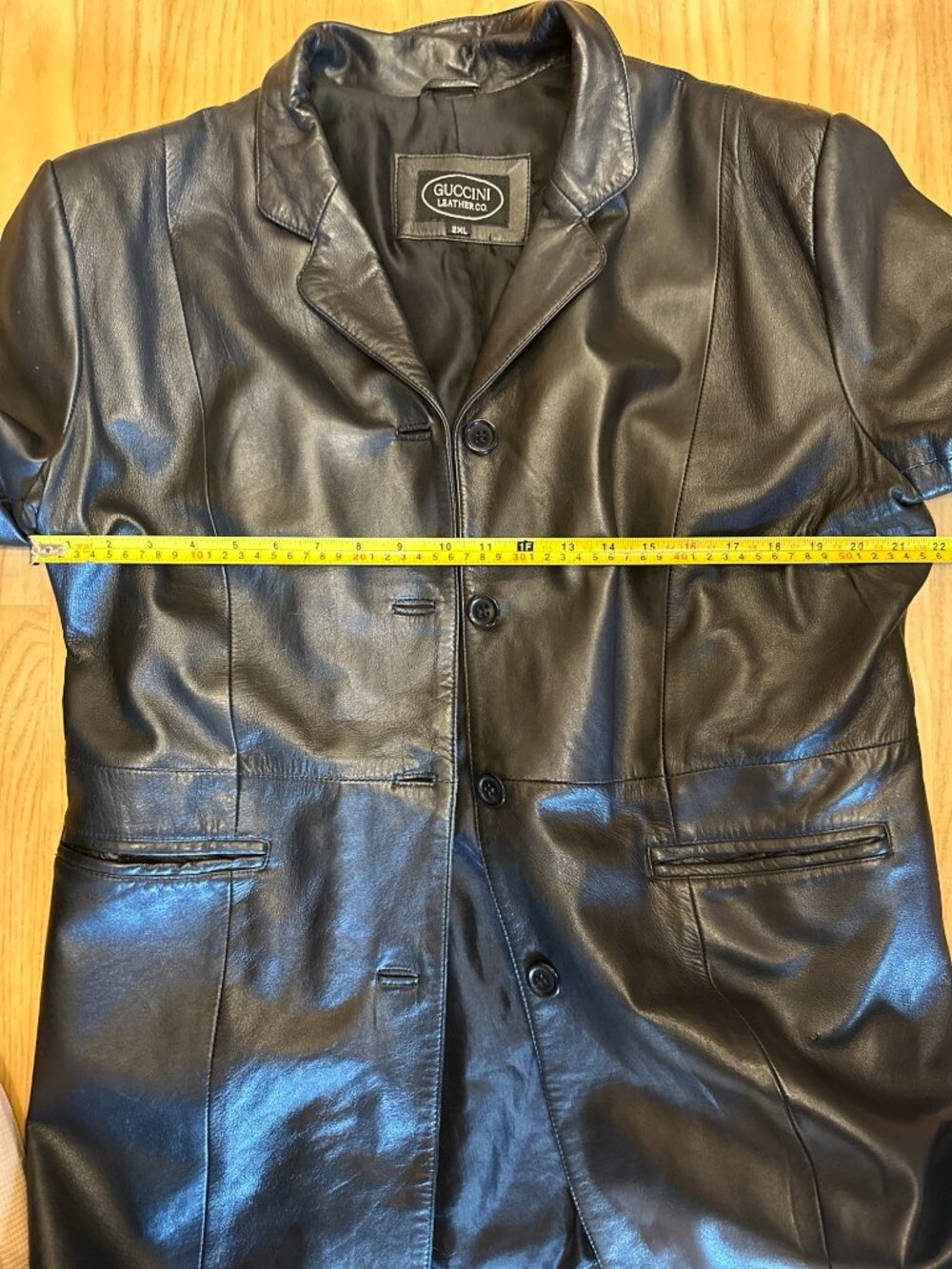 Vintage Guccini Leather Co Black Genuine Leather Blazer Coat 2XL - Picture 5 of 16